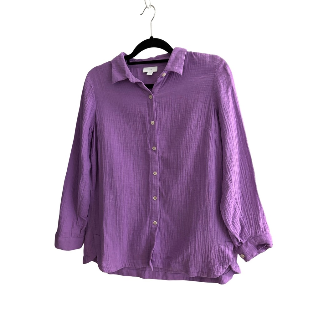 J. Jill Purple Double Gauze Cotton Button Down Shirt Petite Small Long Sleeve